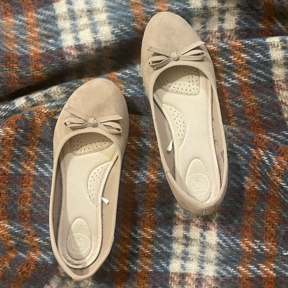 Tan Suede Ballet Bow Flats